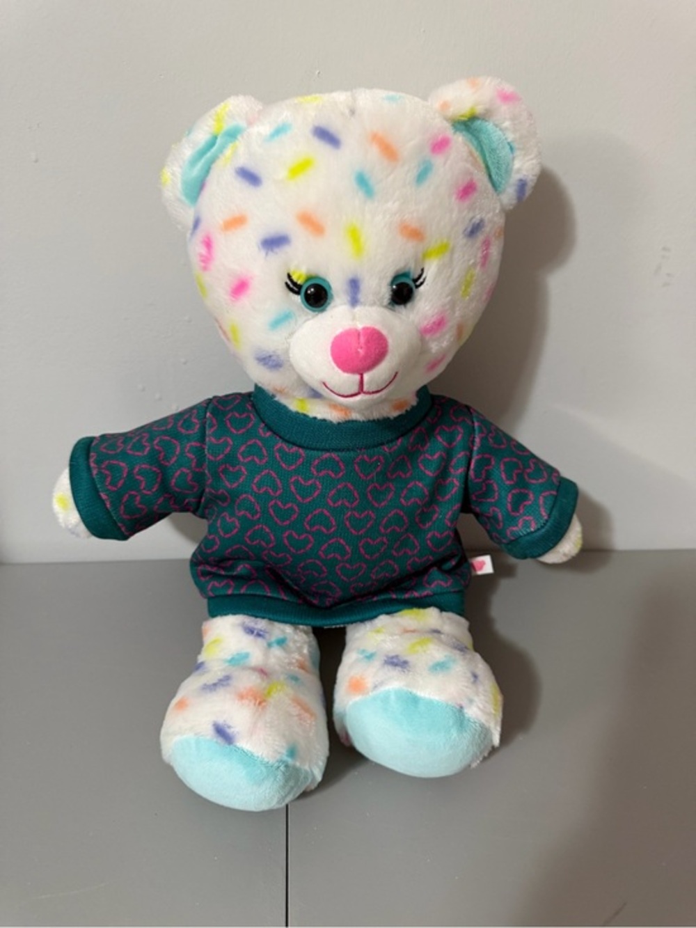 Build-A-Bear Sweet Sprinkles Confetti Bear Plush Heart Sweater Retired 2022